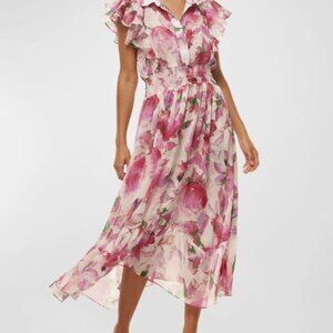 MISA Women’s Florencia Ombré Short-Sleeve Midi Dress sz M Pink Green